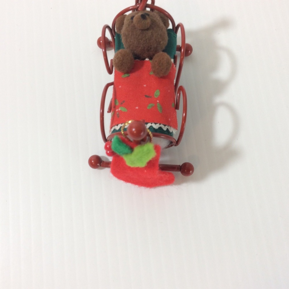 Miniature Bear in Bassinet Bed Christmas Decoration Ornament Swings Stocking 3" - Picture 9 of 12